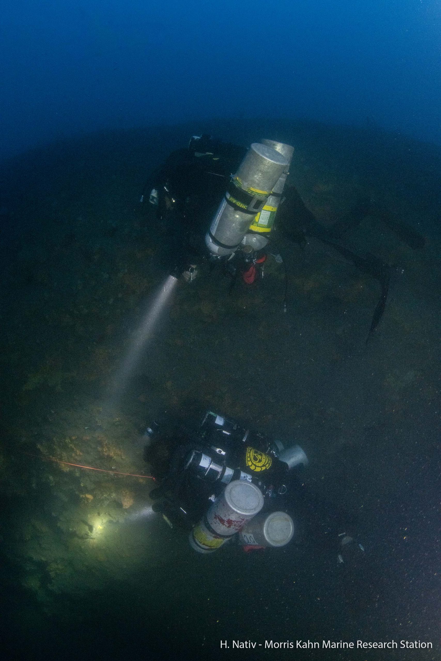  CCR Divers exploring the bottom of the EMS at 85 meter